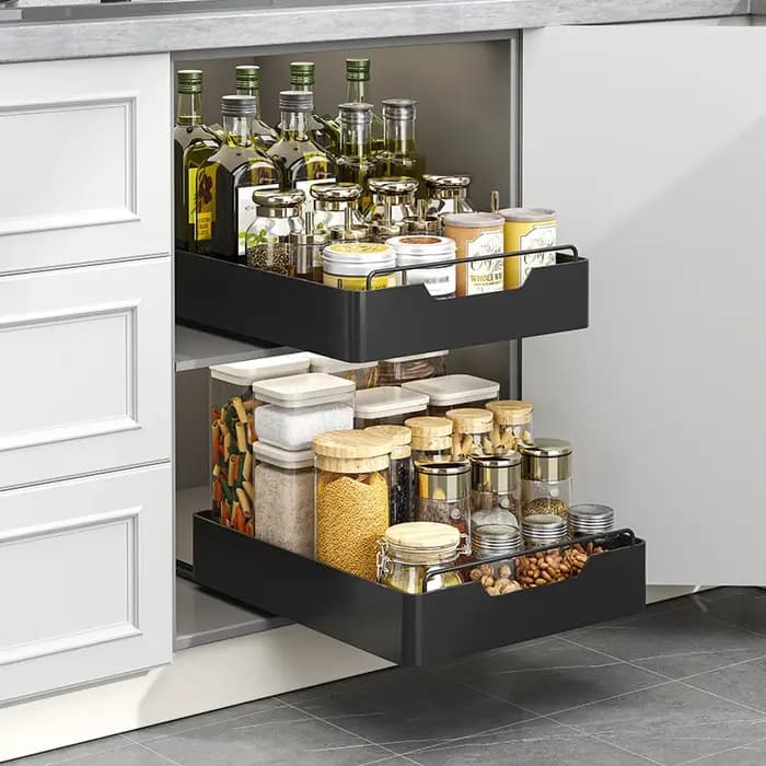 Étagère de rangement de cuisine en métal avec tiroirs coulissants et organiseur d'épices