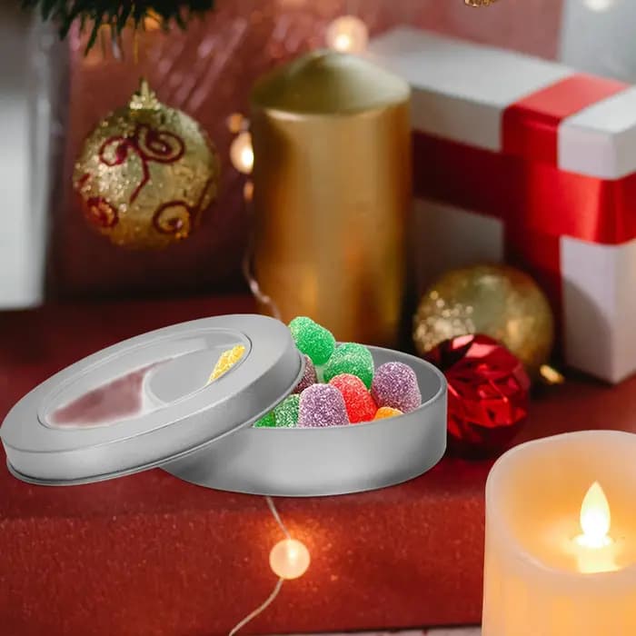 Conteneur rond Durable en fer blanc pour gâteaux et bonbons