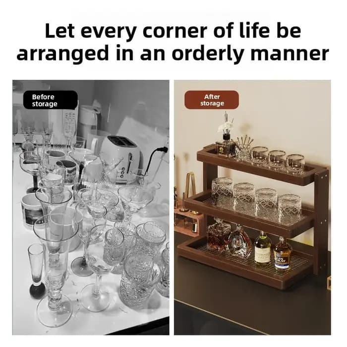 Étagère de comptoir en bambou à 2 niveaux avec fond en acrylique transparent