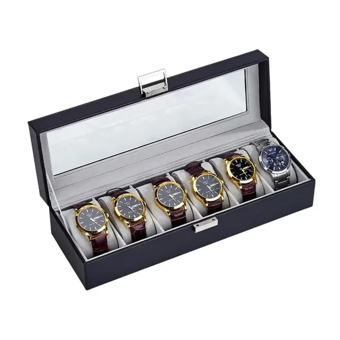 Boîte à montres en cuir PU à 6 emplacements - Étui de rangement et d'exposition de luxe pour montre-bracelet