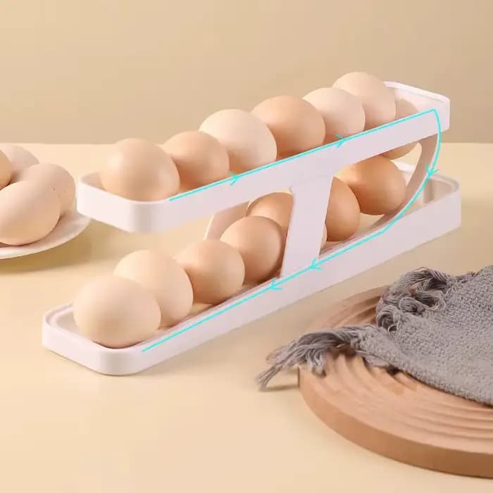 Boîte de rangement d'œufs de réfrigérateur bicouche, support d'œufs roulant automatique, Style échel