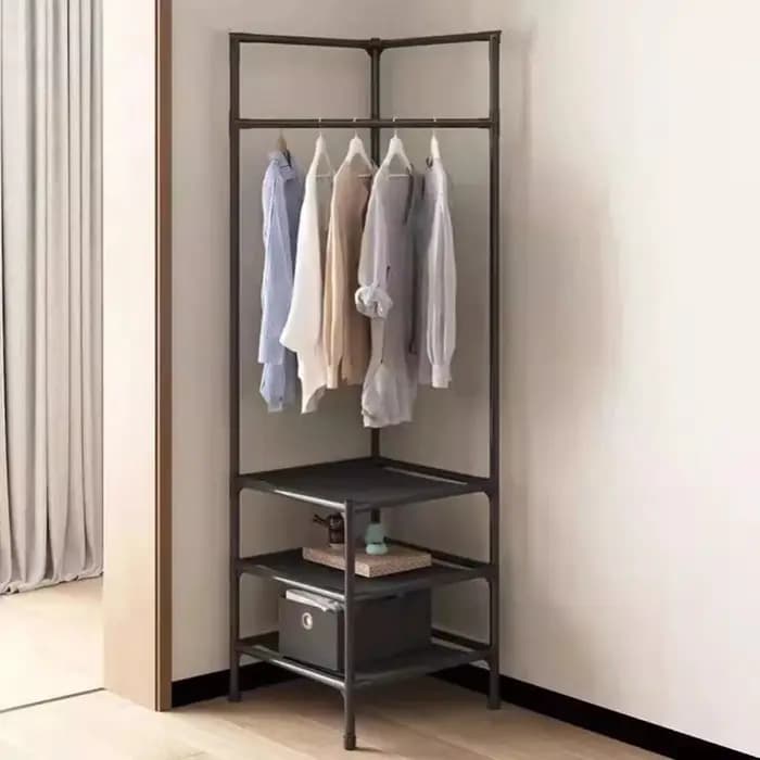 Porte-vêtements d'angle industriel avec roulettes noires