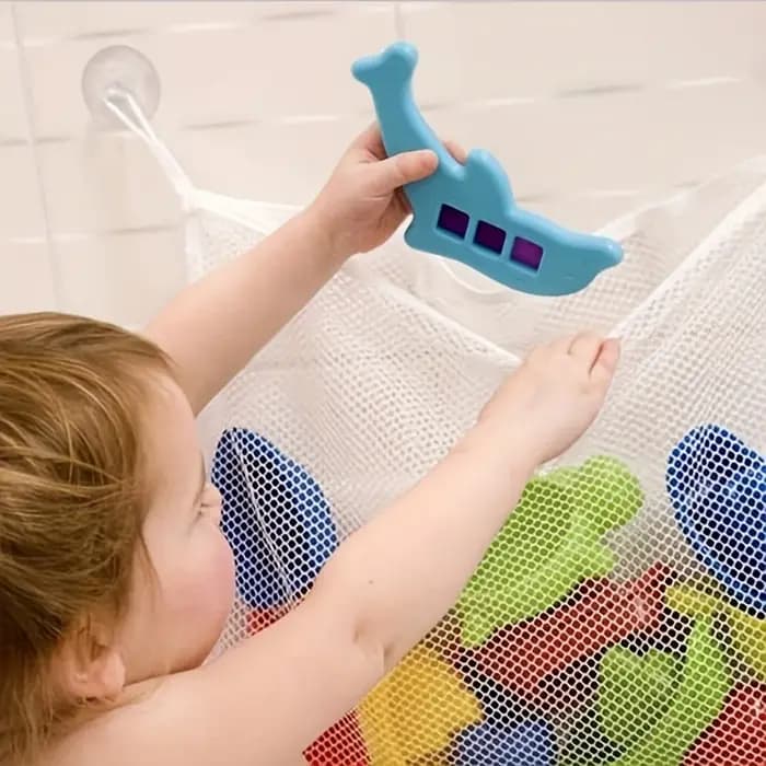 Sac de rangement pour jouets de bain avec ventouses