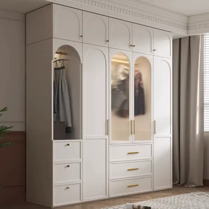Armoire en bois blanche-française personnalisée, armoire de rangement de luxe moderne pour meubles de maison, vêtements de chambre à coucher