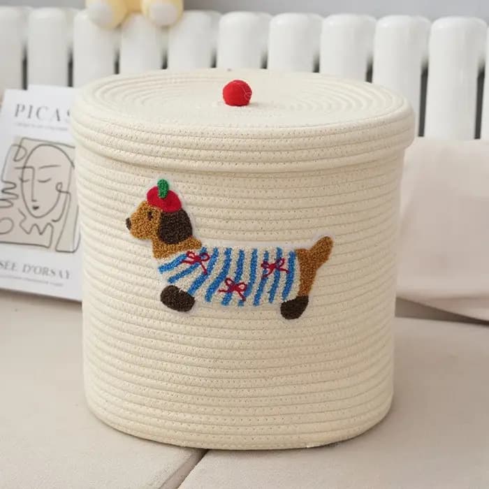 Nouveau panier de rangement en corde de coton tressée, grande capacité, anti-poussière, avec couvercle, pour bureau et tri de vêtements