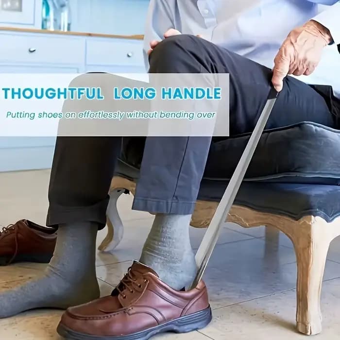Chausse-pied en acier inoxydable à long manche ergonomique | 16,5 pouces/42 cm | Chausse-pied en métal facile à saisir pour les personnes âgées