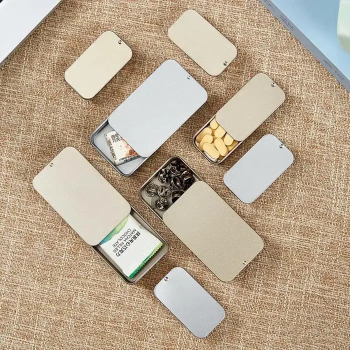 Boîte en fer blanc mini portable avec couvercle coulissant pour rangement