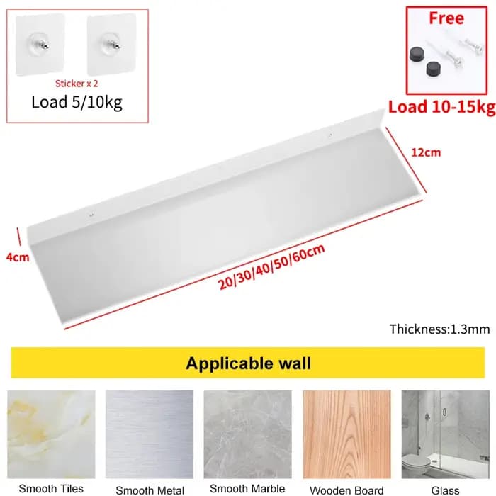 Étagère de salle de bain murale noire mate sans perçage