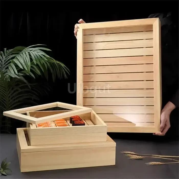 Boîte à sushi sashimi en bois avec couvercle