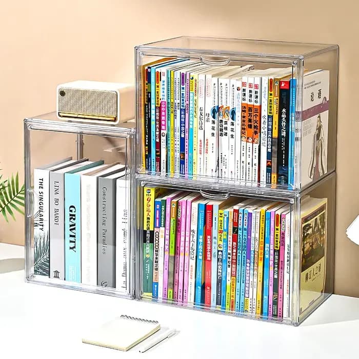 Boîte de rangement pour livres en acrylique, vitrine magnétique transparente, organisateur d'album anti-poussière, meuble de rangement pour la maison, support d'étagère au sol