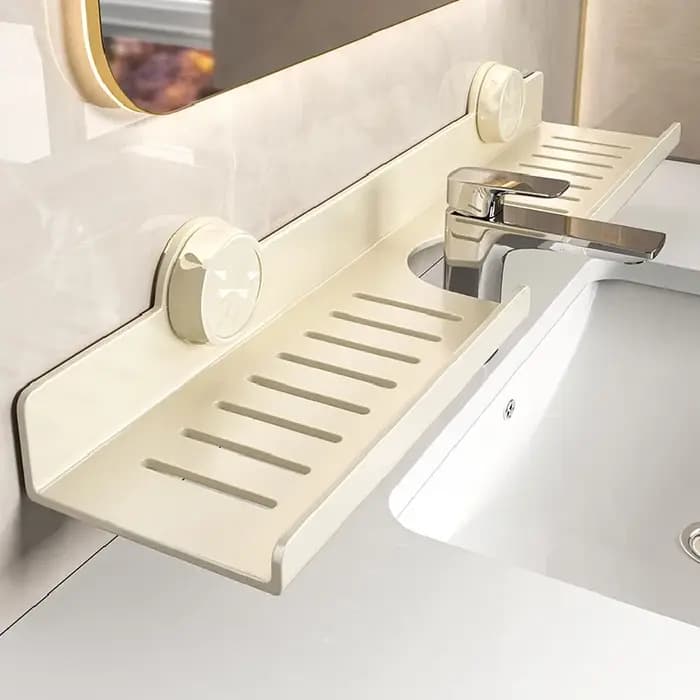 Étagère de salle de bain murale sans perçage avec miroir à ventouse pour lavabo et robinet