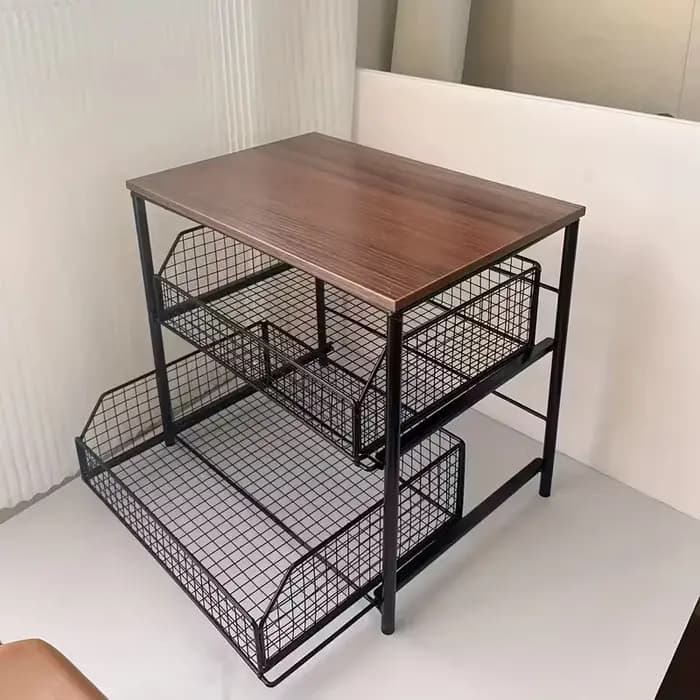 1 support de rangement pour comptoir de cuisine peu encombrant avec tiroirs et paniers métalliques