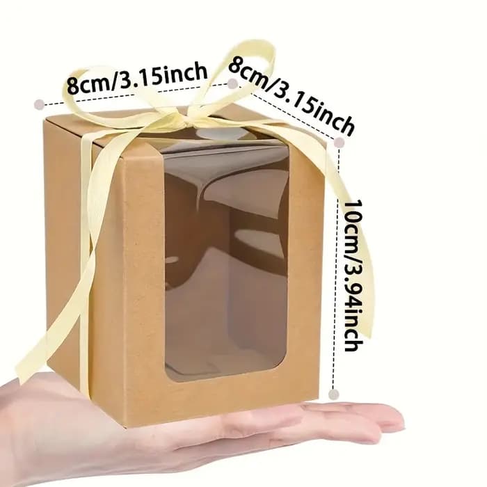 Lot de 16 coffrets cadeaux en papier kraft avec fenêtres transparentes