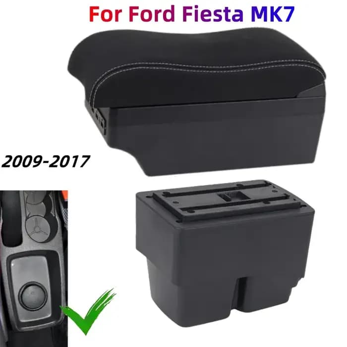 Boîte d'accoudoir de voiture pour Ford Fiesta pour Ford Fiesta MK7 2009 – 2017, boîte de rangement de pièces de modification avec accessoire LED USB