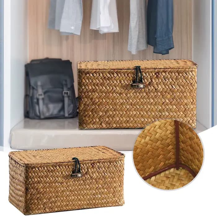 Mir de Rangement en Rotin Tissé avec Couvercle