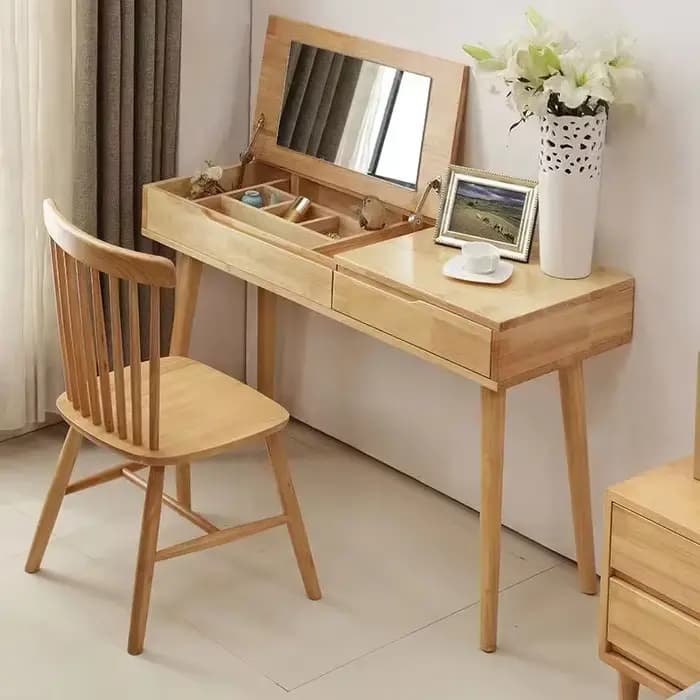 Commode de maquillage en bois massif avec miroir