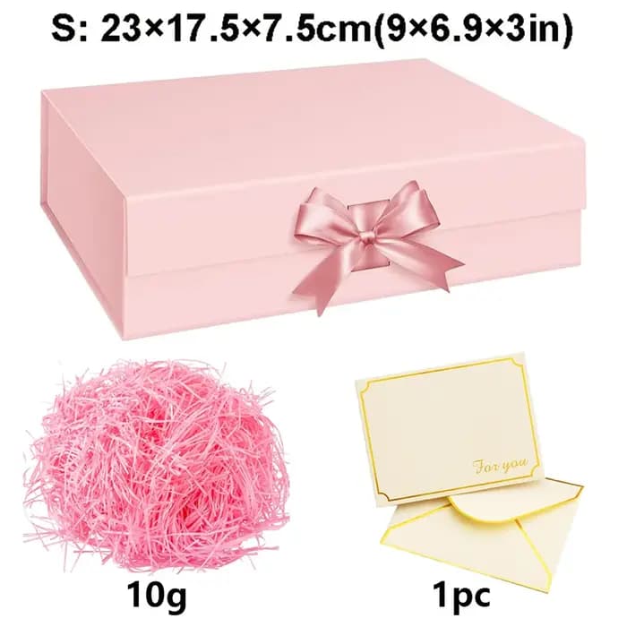 Coffret cadeau à fermeture magnétique rose/noir, avec enveloppes en raphia dorées, bijoux d'annivers
