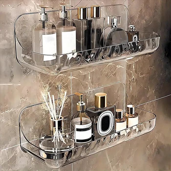 Étagère de salle de bain en acrylique sans perçage - Organisateur mural pour cosmétiques et articles de toilette