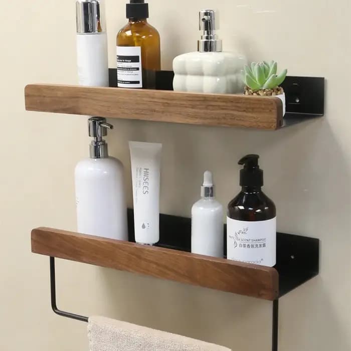 Étagère de rangement pour salle de bain en bois noir