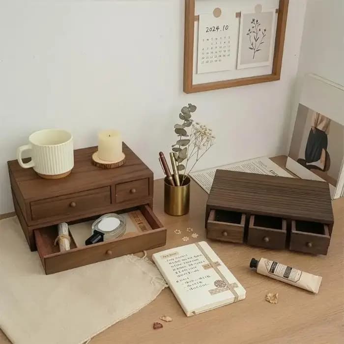 Organiseur bureau en bois avec plusieurs compartiments