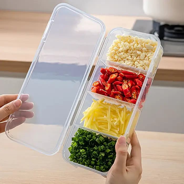 Boîte de rangement alimentaire à 4 compartiments, empilable, pour réfrigérateur, conteneur de conservation des aliments frais, organisateur de gingembre, ail et oignon vert pour la cuisine
