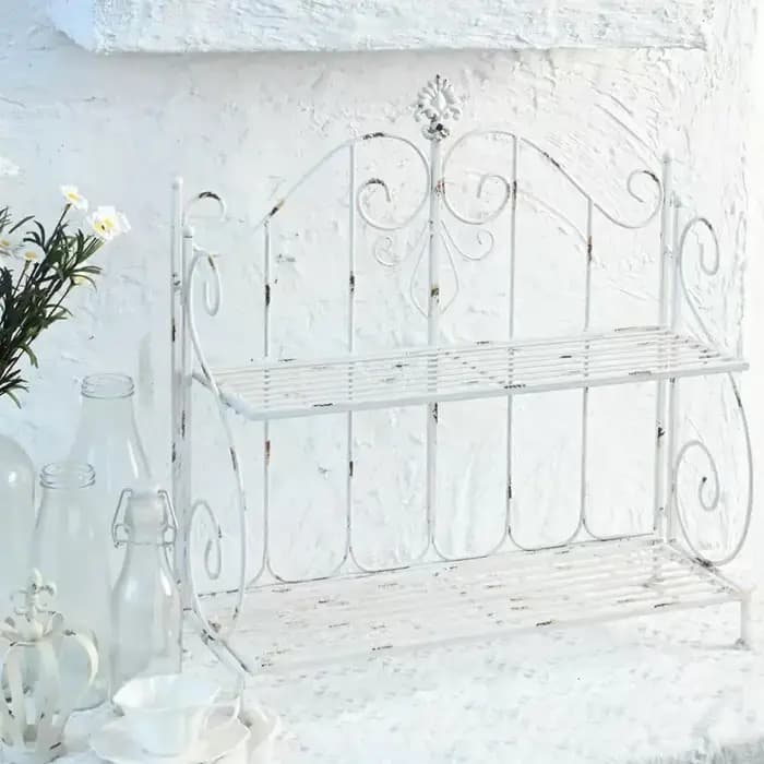 Étagère de jardin vintage en métal blanc