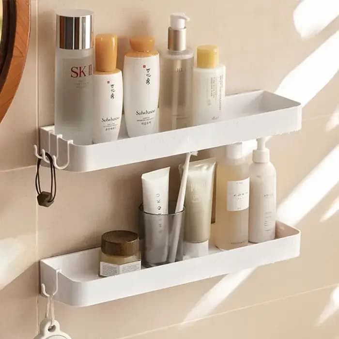 Étagère à cosmétiques de toilette blanche auto-adhésive