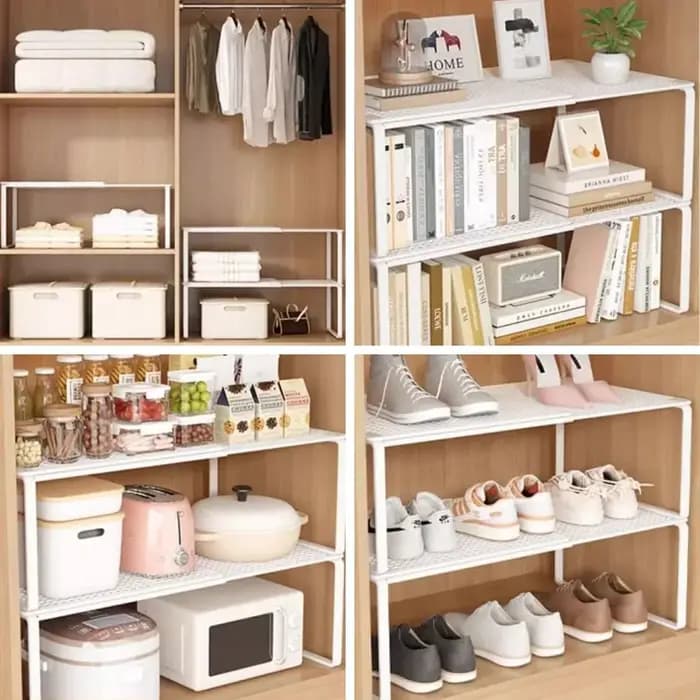Étagère de rangement télescopique pour placard - Organisateur extensible sans perçage en acier au carbone pour armoire