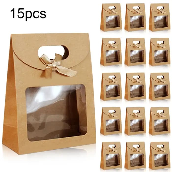 Boîtes en papier Kraft marron avec fenêtres transparentes, adaptées à l'anniversaire, au mariage, à