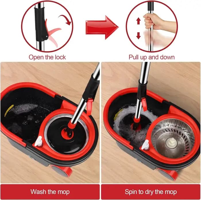 Vadrouille rotative avec 3 têtes de rechange en microcarence, livres à rotation à 360 °, manche arc-