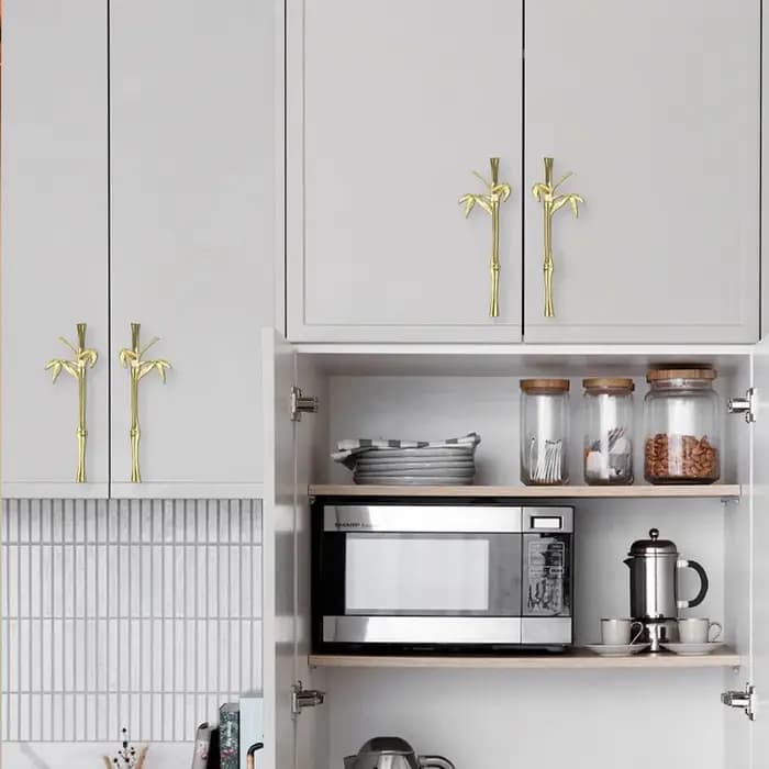 Poignées d'armoire créatives en laiton feuille de bambou 230mm-finition dorée