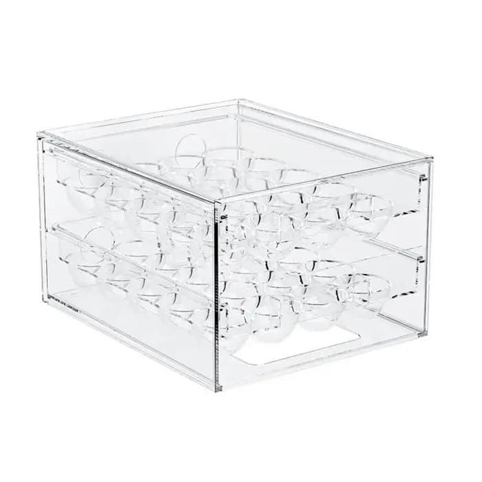 Boîte de rangement pour œufs en plastique pratique, style tiroir, double couche, grande capacité, ca