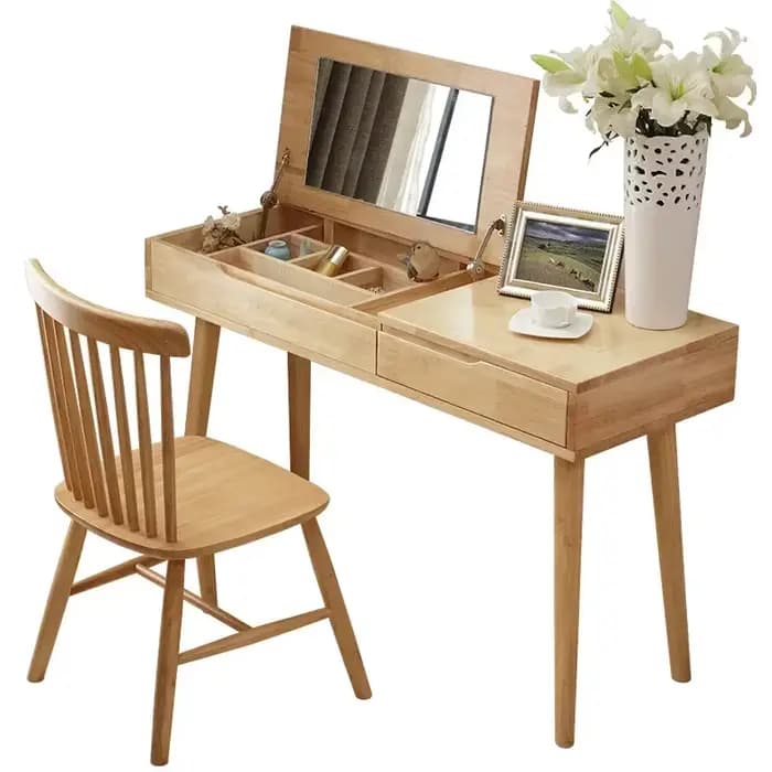 Commode de maquillage en bois massif avec miroir