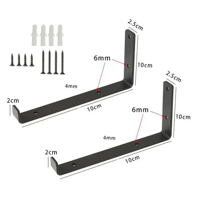1 paire (2 pièces) supports d'étagère muraux noirs Support avec vis en forme de L