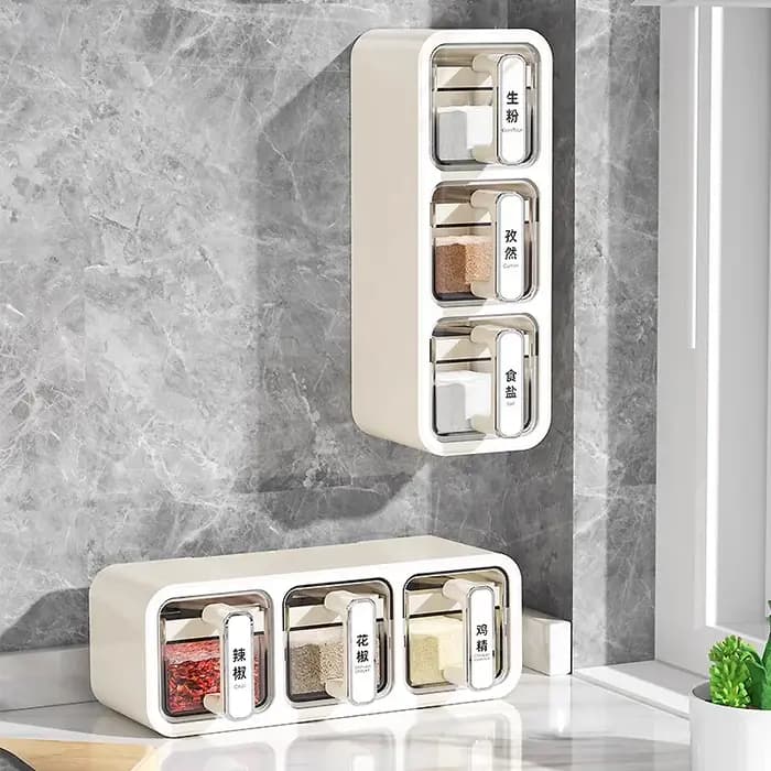 Boîte à Épices Murale pour Cuisine Domestique – Ensemble Combiné de Récipients à Sel