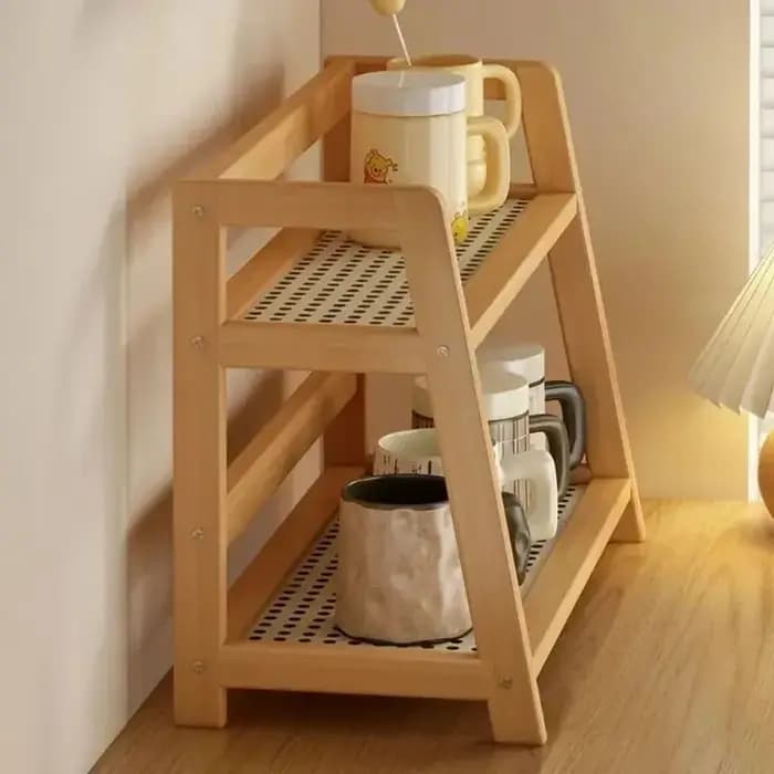 Étagère de rangement rétro en bambou à 2 niveaux
