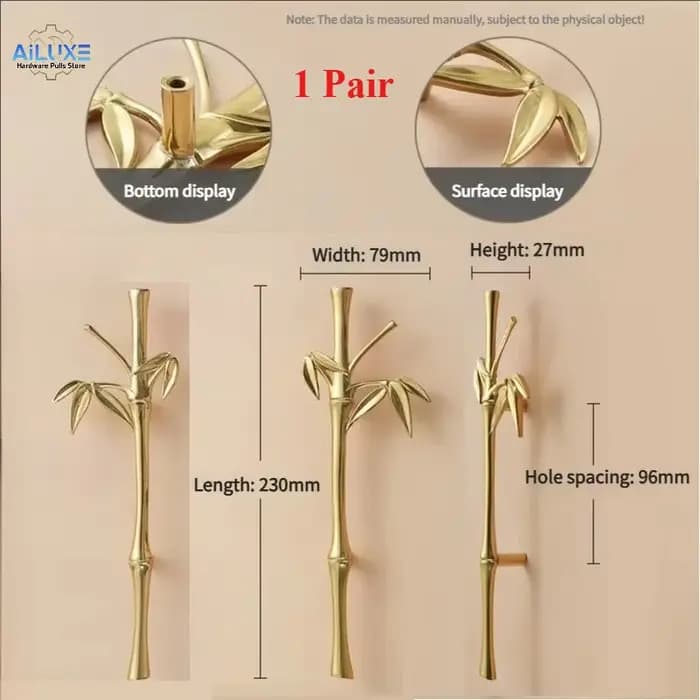 Poignées d'armoire créatives en laiton feuille de bambou 230mm-finition dorée