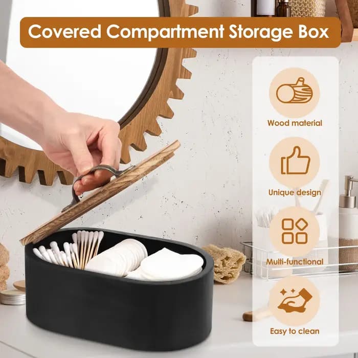 Boîte de rangement ovale en bois pour salle de bain