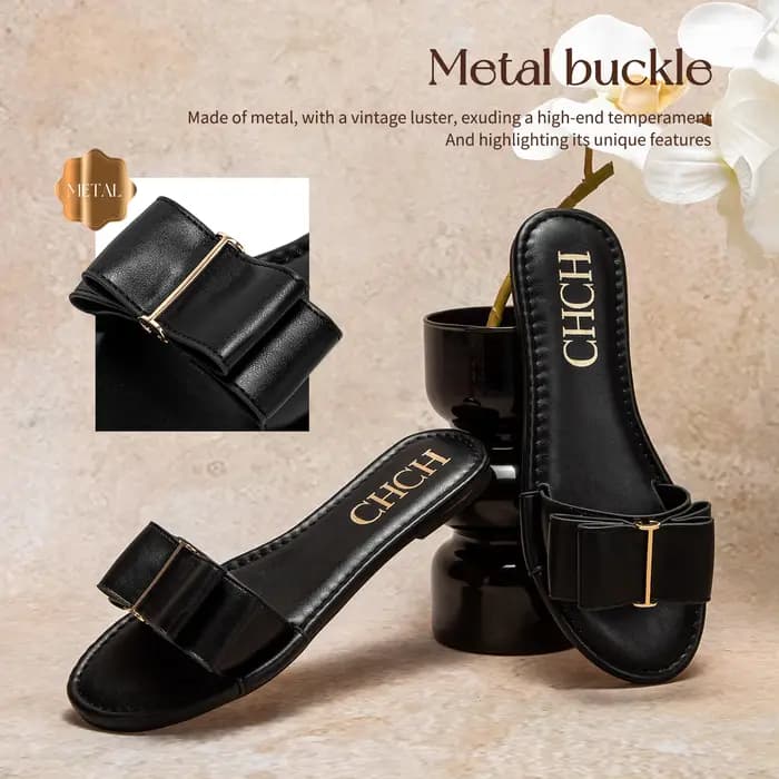 CHCH chaussures plates pour femmes nouvel été nœud pantoufles décontractées noir chaussures pour fem