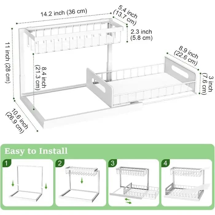 Étagère de rangement métallique fixe à 2 niveaux coulissante sous l'évier