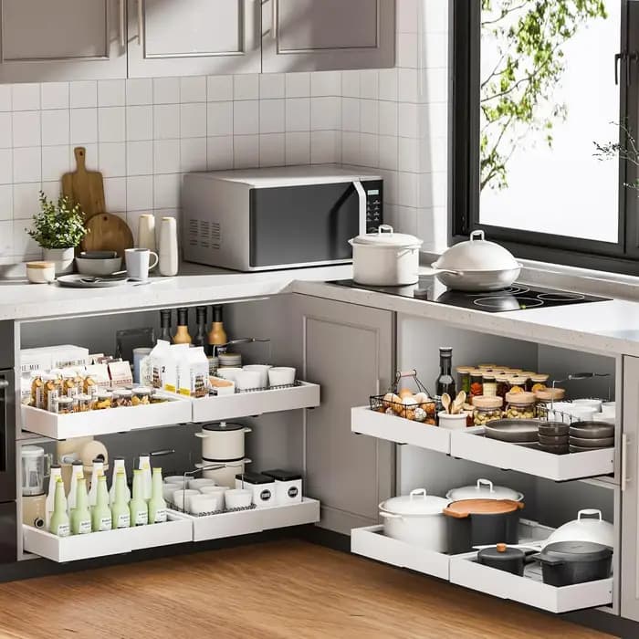 Support de rangement d'armoire extractible avec tiroirs coulissants extensibles adhésifs pour organisateur sous évier