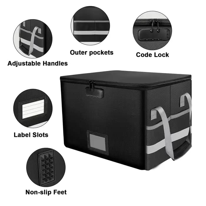 Boîte de rangement pliable imperméable et ignifuge, grande capacité, verrouillable, pour documents importants