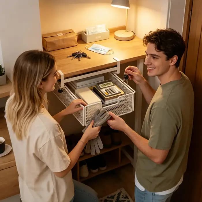 Tiroir sous le bureau avec barre, boîte de rangement invisible sous le bureau, outil de transformation de poste de travail, étagère latérale pour bureau d'étudiant 