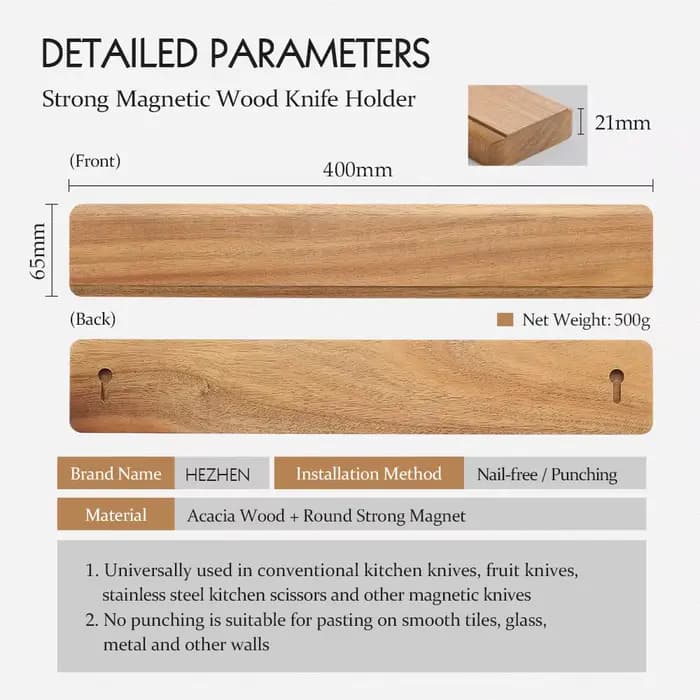 Hezhen porte-couteau magnétique 400mm accessoires de cuisine couteaux en bois outils de rangement