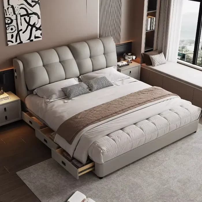 180x200 cm King pleine taille lit Double en cuir multifonctionnel stockage Double cadre de lit Queen