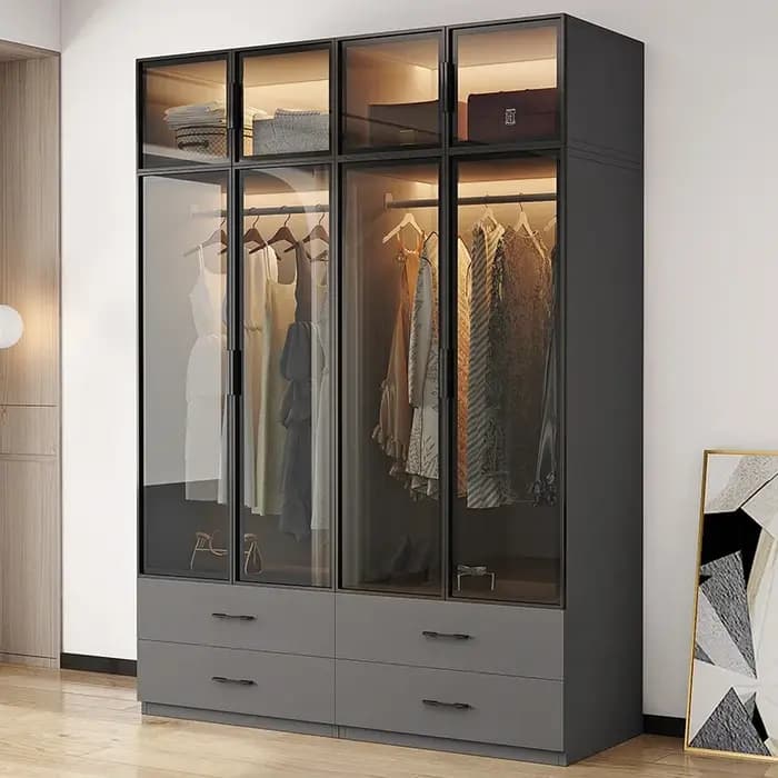 Armoires de luxe pour vêtements dans la pièce, armoire de chambre à coucher en bois, placard pour ra