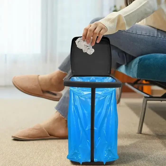 Support de sac poubelle pliable avec couvercle