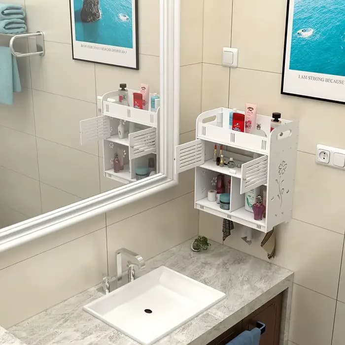 Armoire de rangement murale pour salle de bain en PVC blanc de style nordique
