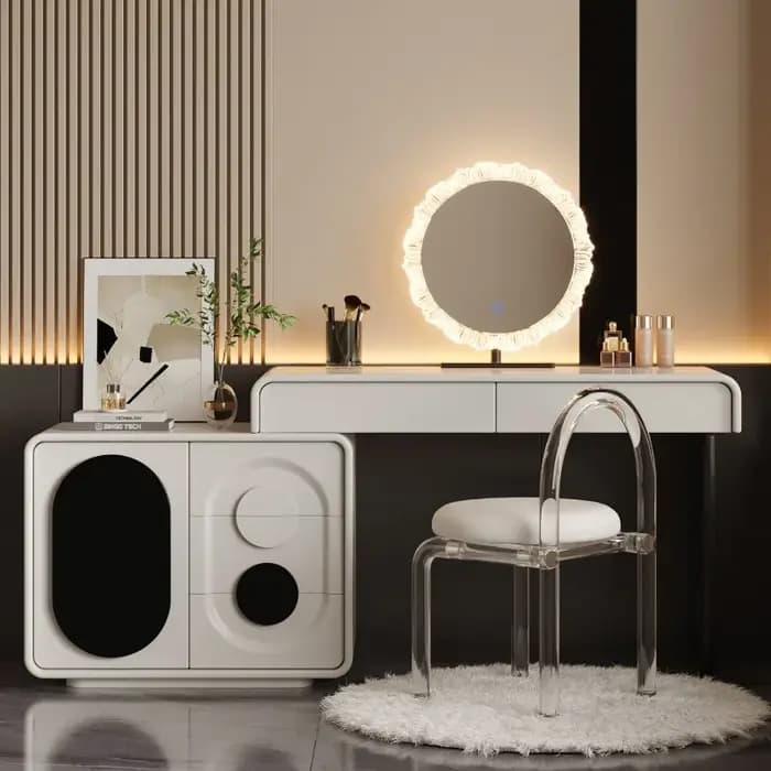 Coiffeuse moderne en bois pour chambre à coucher avec miroir et tabouret