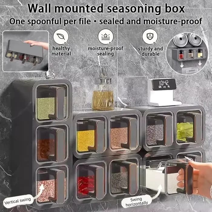Boîte de rangement pour assaisonnements de cuisine non perforée avec cuillère